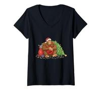Femme The Christmas Wonder Bigfoot Arbre de Noël Portant T-Shirt avec Col en V