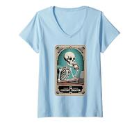 Femme The Content Creator Tarot Card Skeleton Vlogger Podcaster T-Shirt avec Col en V