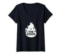 Femme The Cook Fire Cooking Eating Kitchen Cook T-Shirt avec Col en V