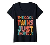 Femme The Cool Twins Just Showed Up Funny Twin Jumeaux Assortis T-Shirt avec Col en V