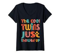 Femme The Cool Twins Just Showed Up Funny Twin Jumeaux Assortis T-Shirt avec Col en V