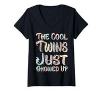 Femme The Cool Twins Just Showed Up Funny Twin Jumeaux Assortis T-Shirt avec Col en V
