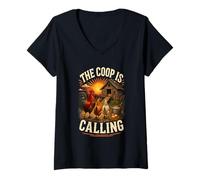 Femme The Coop is Calling Poules Matin T-Shirt avec Col en V