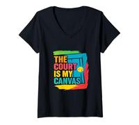Femme The Court is My Canvas - Cadeau Joueur de Tennis Artistique T-Shirt avec Col en V