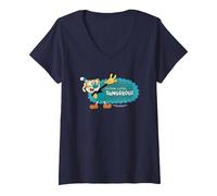 Femme The Cuphead Show ! Mugman Im Feelin a Little... Dangerous T-Shirt avec Col en V, Bleu Marine, XL