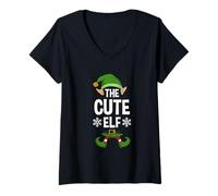 Femme The Cute Elf Party Family Group Lot de 2 Dictons de Noël Assortis T-Shirt avec Col en V