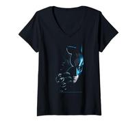 Femme The Dark Knight Masque Batman Silhouette Visage Bleu Profil T-Shirt avec Col en V