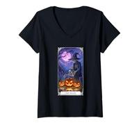 Femme The Death Tarot Carte Halloween Squelette T-Shirt avec Col en V