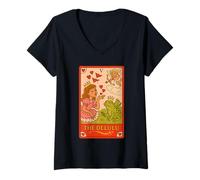 Femme The Delulu Tarot Princesse Grenouille Drapeau Rouge T-Shirt avec Col en V
