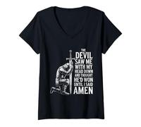 Femme The Devil Saw Me Thought He'd Won Christian Religious Saying T-Shirt avec Col en V