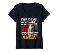 Femme The Devil Saw Me with My Head Down and Thought He'd Won Men T-Shirt avec Col en V
