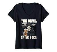 Femme The Devil Whispered to Me I Whisper Back Apportez de la bière en Cadeau T-Shirt avec Col en V