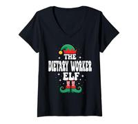 Femme The Dietary Worker Elf Funny Christmas Matching Family T-Shirt avec Col en V