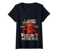 Femme The Dirty Gringo Custom Moto Devil Retro Rockabilly T-Shirt avec Col en V