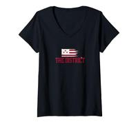 Femme The District Washington DC Drapeau Hybride Vintage Grunge T-Shirt avec Col en V