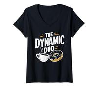Femme The Dynamic Duo Coffee Donuts Donuts Funny Coffee Donut T-Shirt avec Col en V