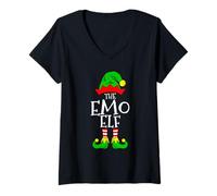 Femme The Emo Elf Funny Family Correspondant à Noël T-Shirt avec Col en V