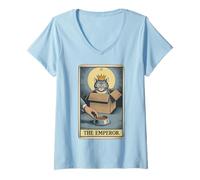 Femme The Emperor Tarot Card In Box Gamelle humoristique Motif chat T-Shirt avec Col en V