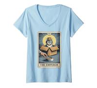 Femme The Emperor Tarot Card In Box Gamelle humoristique Motif chat T-Shirt avec Col en V
