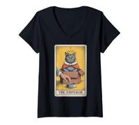 Femme The Emperor Tarot Card In Box Gamelle humoristique Motif chat T-Shirt avec Col en V