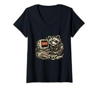 Femme The Eternal Debugger Programmateur Amusant Trash Panda IT Raton Laveur T-Shirt avec Col en V