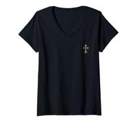 Femme The Ever Celtic Gold Cross T-Shirt avec Col en V