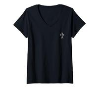Femme The Ever Celtic Silver Cross T-Shirt avec Col en V