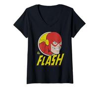 Femme The Flash Logo Comic Hero Circle, Rouge et Jaune, Speed T-Shirt avec Col en V
