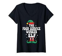 Femme The Food Service Worker Elf Funny Christmas T-Shirt avec Col en V