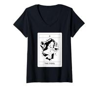 Femme The Fool Carte de Tarot Occulte Cosmic Wanderer Goth T-Shirt avec Col en V