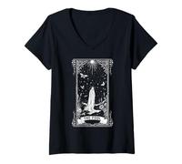 Femme The Fool Ghost Cottagecore Carte de Tarot Major Arcana Witchy T-Shirt avec Col en V