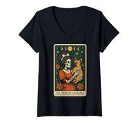 Femme The Frenchie Grandma Carte de Tarot Squelette de Bouledogue français T-Shirt avec Col en V