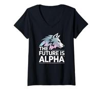 Femme The Future is Alpha Wolf Meme Fearless Alpha Sigma Loup-Garou T-Shirt avec Col en V