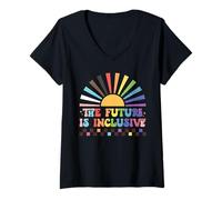 Femme The Future is Inclusive Rainbow Pride Month LGBTQ+ Cadeaux T-Shirt avec Col en V