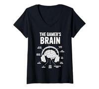 Femme The Gamer's Brain Casque de Jeu Amusant Motif Nerd T-Shirt avec Col en V