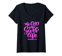 Femme The God Who Gives Life John Écriture Verse Bible Rose Femme T-Shirt avec Col en V