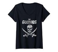 Femme The Goonies Flag on Black T-Shirt avec Col en V, Noir, M
