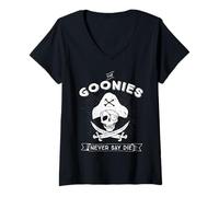 Femme The Goonies Never Say Die Skull Pirate Logo Classique des années 80 T-Shirt avec Col en V