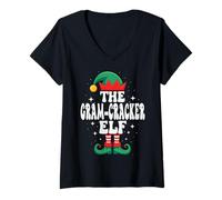 Femme The Gram-Cracker Elf Ensemble Familial Amusant de Noël Assorti T-Shirt avec Col en V