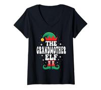 Femme The Grandmother Elf Funny Christmas Matching Family Group T-Shirt avec Col en V