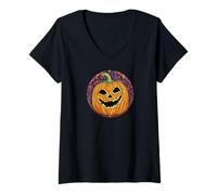 Femme The Groovy Jack-O'-Lantern : Psychédélique Citrouille : T-Shirt avec Col en V