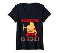 Femme The Hamburger King is Here Barbecue Amusant T-Shirt avec Col en V