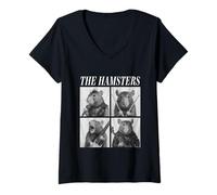 Femme The Hamsters Rockers Animaux Rock Musique Emo Punk Groupe T-Shirt avec Col en V