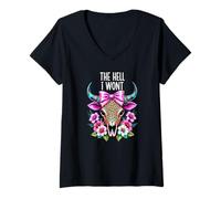 Femme The Hell I Wont Cowgirl Boho Cow Skull Cowboy Go Milk a Bull T-Shirt avec Col en V