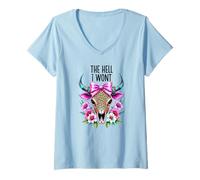 Femme The Hell I Wont Cowgirl Boho Cow Skull Go Milk a Bull Cowboy T-Shirt avec Col en V