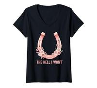 Femme The Hell I Won't Floral Horseshoe Cowgirl Western T-Shirt avec Col en V