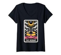 Femme The Hermit Tarot Card in Box Mystic Funny Cat in Box T-Shirt avec Col en V
