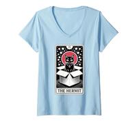 Femme The Hermit Tarot Card in Box Mystic Funny Cat in Box T-Shirt avec Col en V