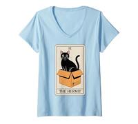 Femme The Hermit Tarot Card in Box Mystic Funny Cat in Box T-Shirt avec Col en V