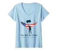 Femme The Hill We Climb Chemise Drapeau USA T-Shirt avec Col en V